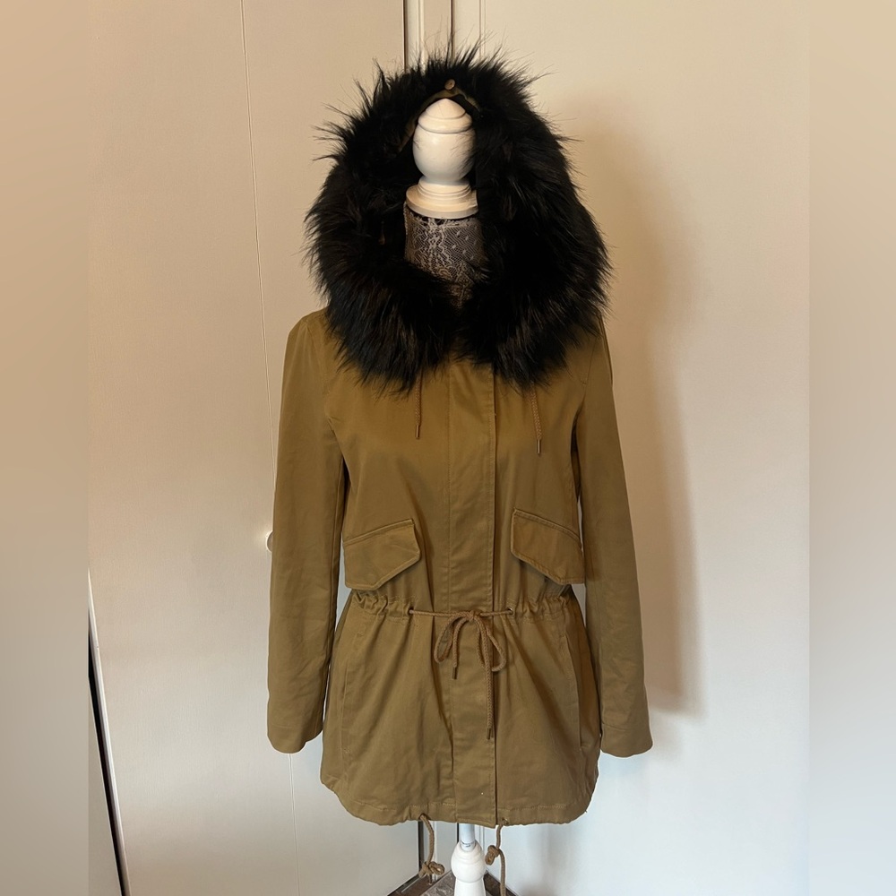 LOFT XS Khaki Faux Fur Hood Utility Parka